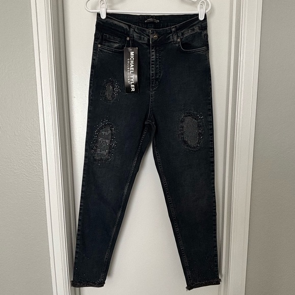 NWT!⭐️ Michael Tyler • Distressed Jeans with Rhinestone Accents- Women’s Size 12 - Picture 3 of 16